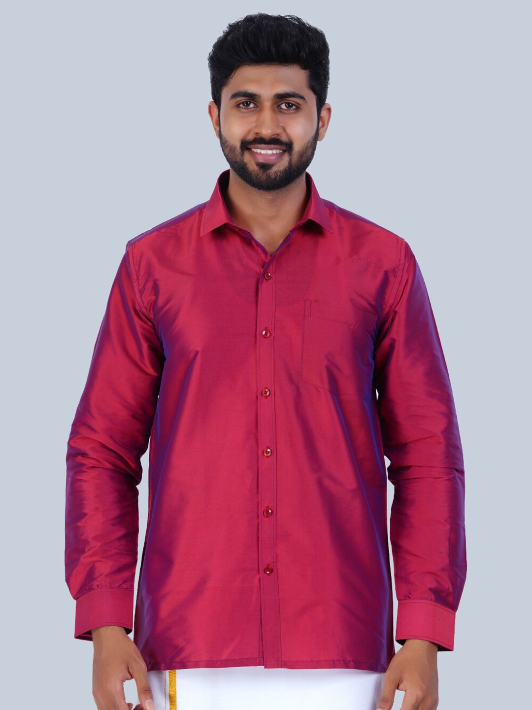 

THANGAMAGAN Standard Spread Collar Casual Shirt, Red