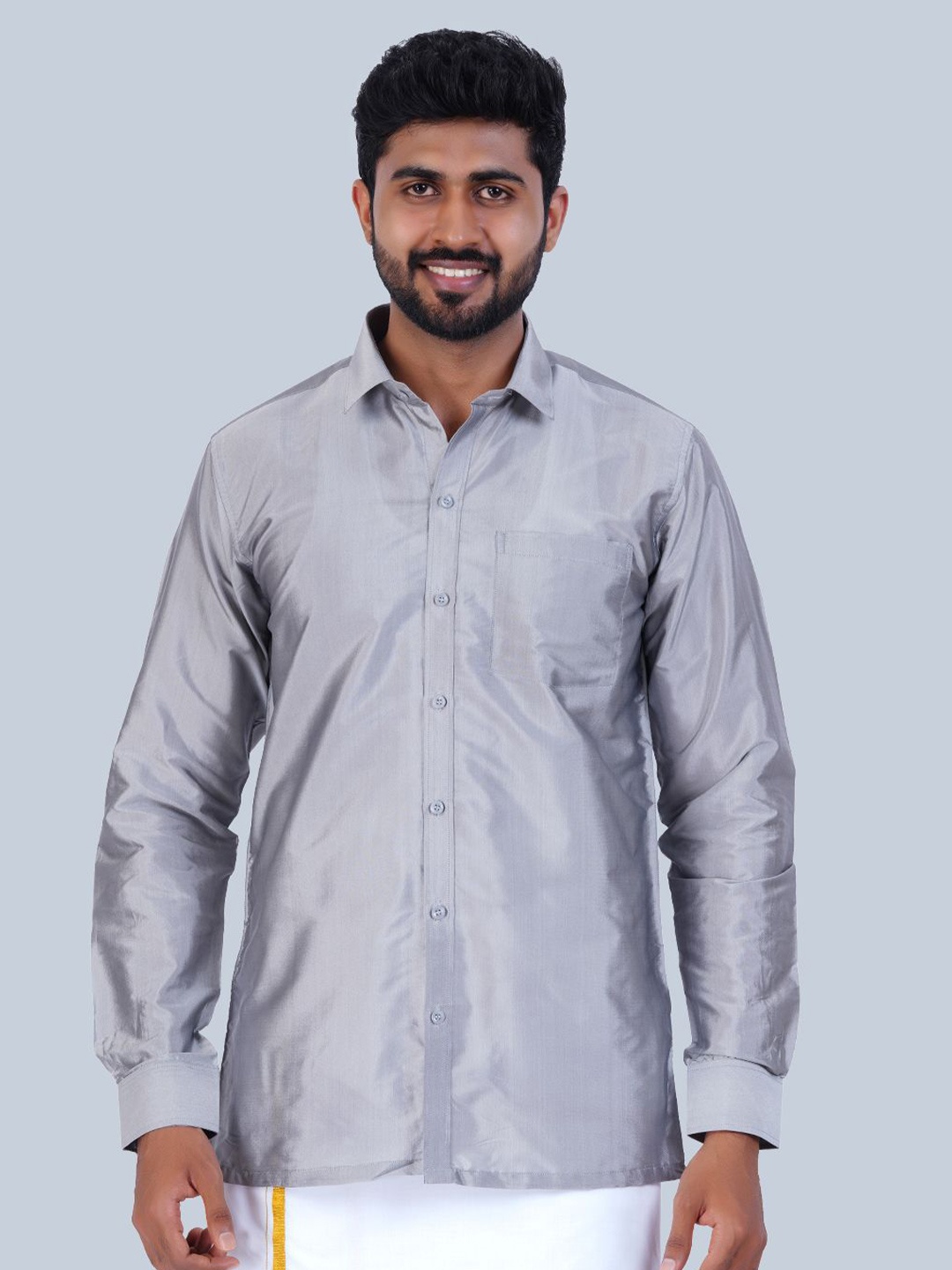 

THANGAMAGAN Standard Spread Collar Semi Sheer Shirt, Grey