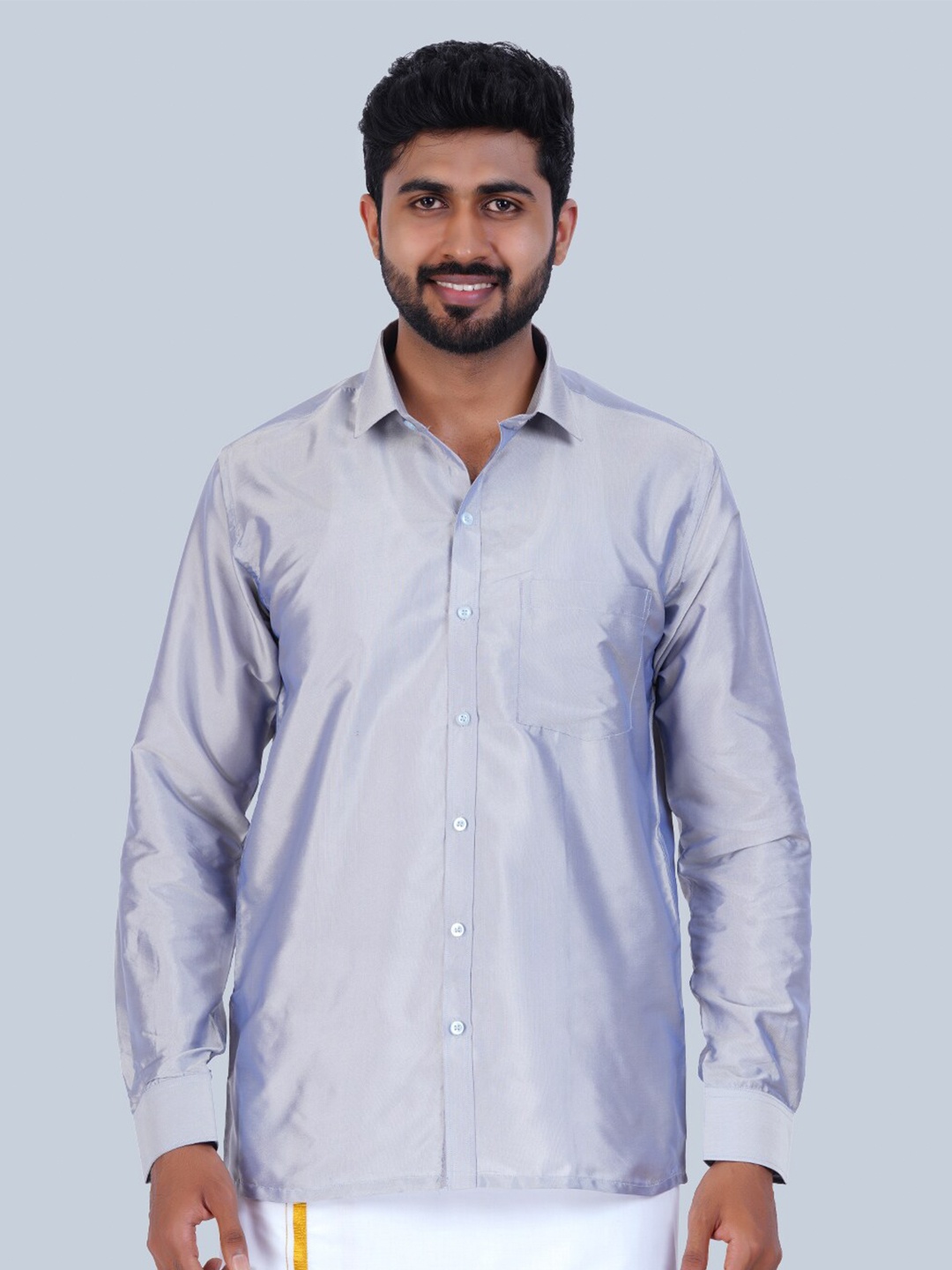 

THANGAMAGAN Standard Spread Collar Casual Shirt, Silver