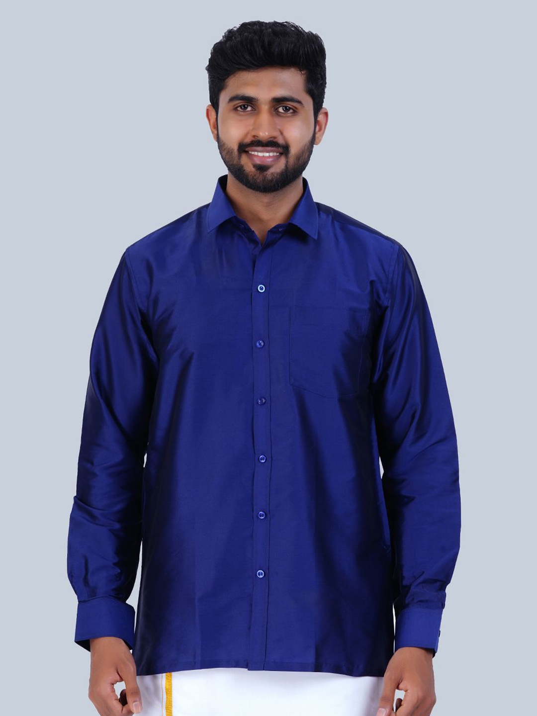 

THANGAMAGAN Standard Spread Collar Casual Shirt, Navy blue