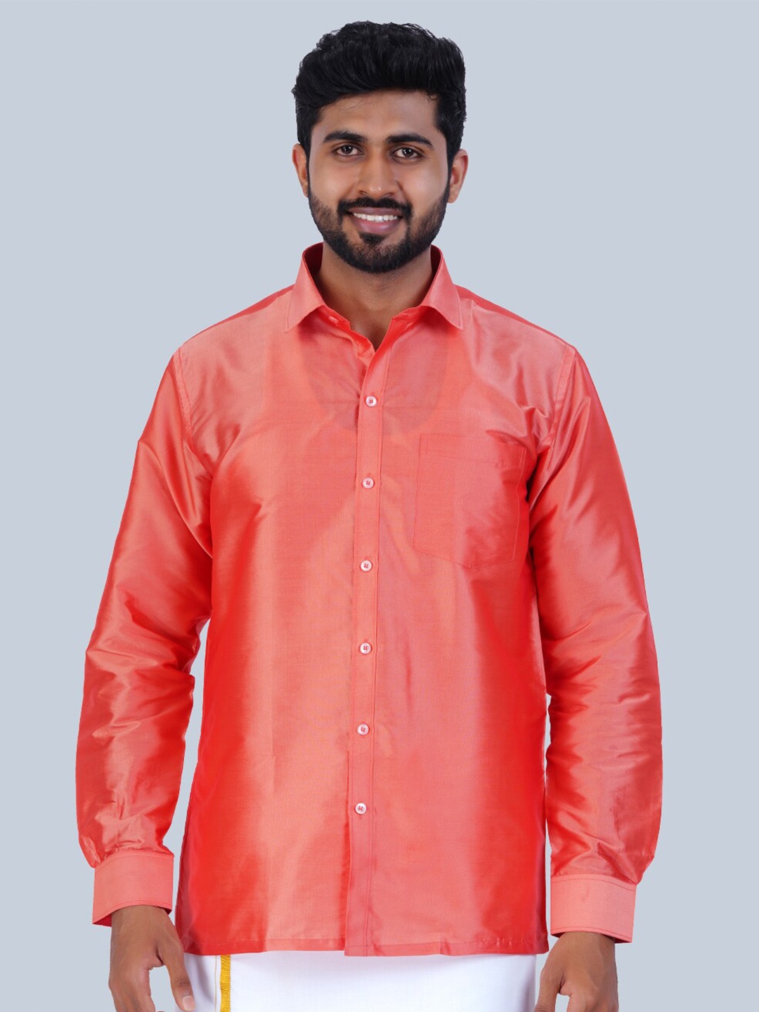 

THANGAMAGAN Standard Spread Collar Casual Shirt, Orange