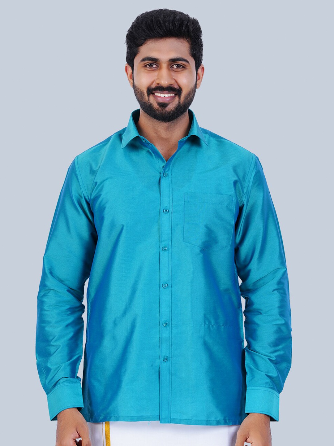 

THANGAMAGAN Standard Spread Collar Casual Shirt, Blue