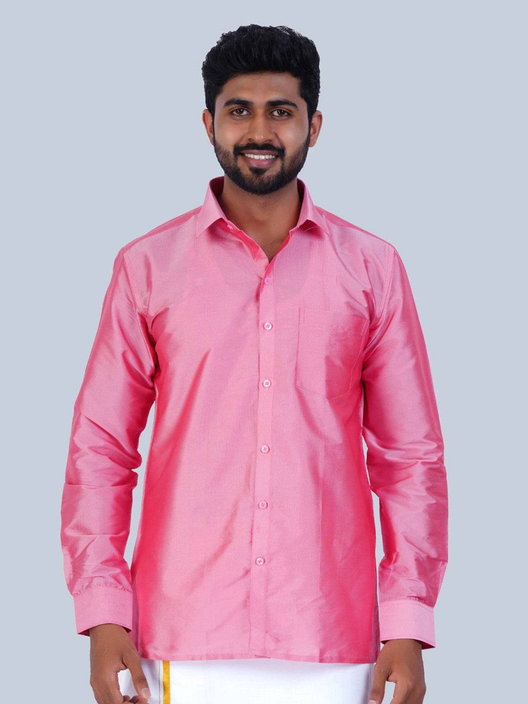 

THANGAMAGAN Standard Spread Collar Semi Sheer Shirt, Pink
