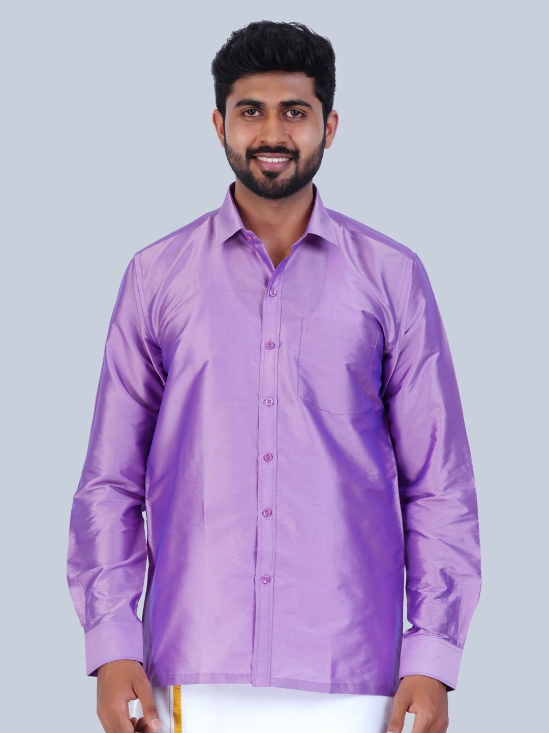 

THANGAMAGAN Standard Spread Collar Semi Sheer Shirt, Lavender