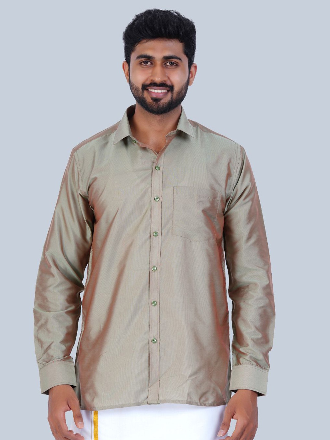 

THANGAMAGAN Standard Spread Collar Semi Sheer Shirt, Khaki