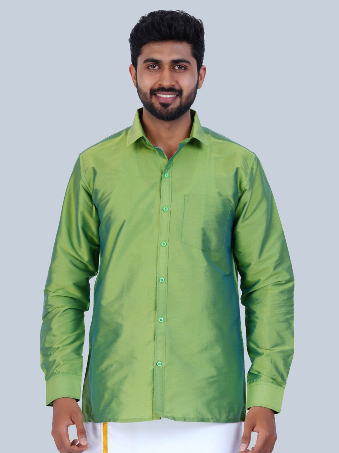 

THANGAMAGAN Standard Spread Collar Casual Shirt, Green