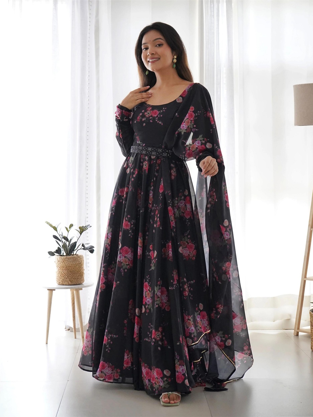 

BAESD Printed Anarkali Ethnic Dress, Black