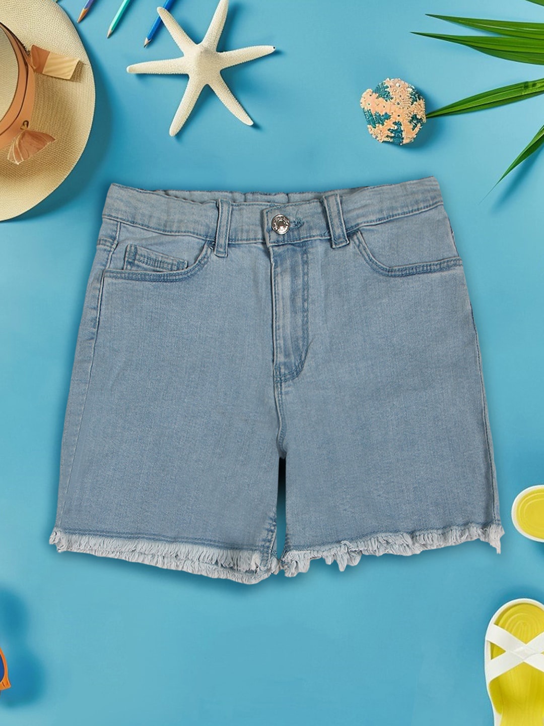 

INCLUD Girls Slim Fit Mid-Rise Casual Denim Shorts, Blue