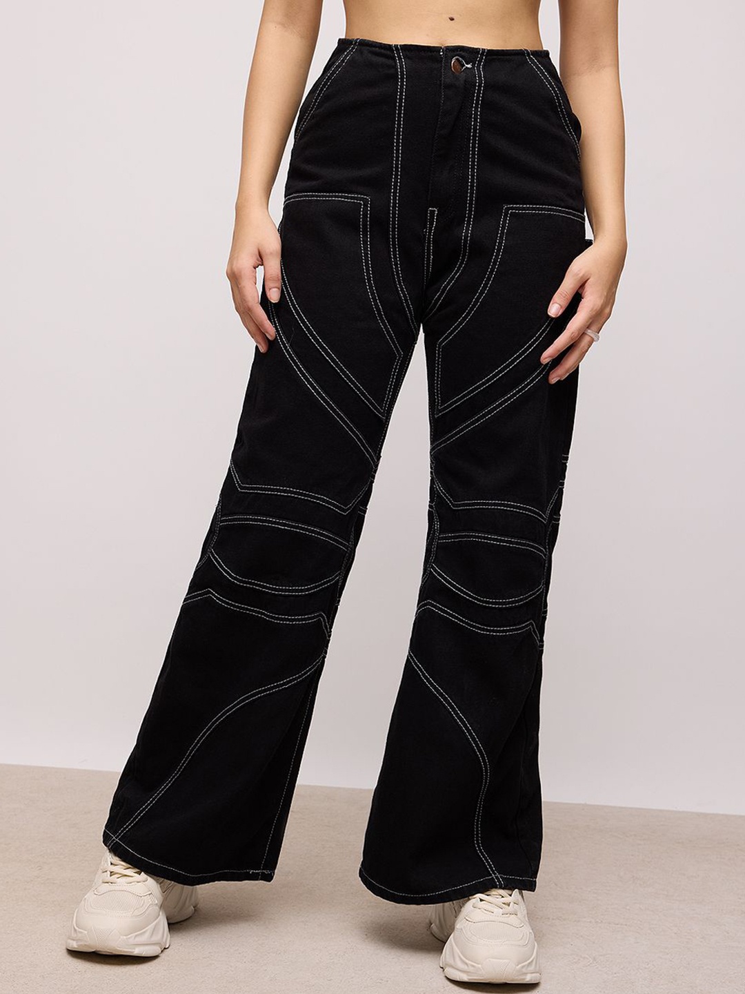 

FREAKINS Women Black Straight Fit High-Rise Clean look Cotton Jeans