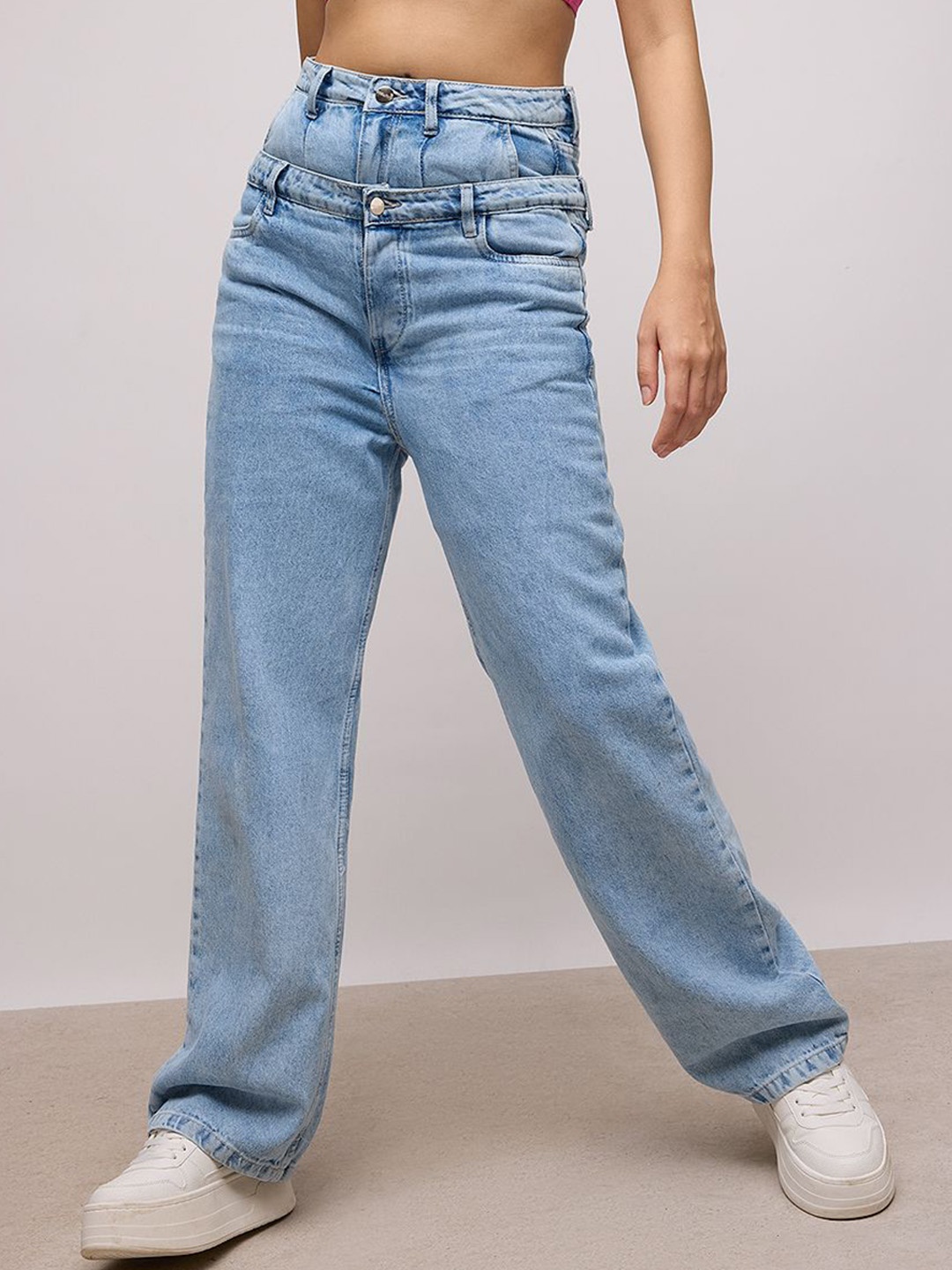 

FREAKINS Women Blue Straight Fit Heavy Fade High-Rise Clean Look Cotton Jeans
