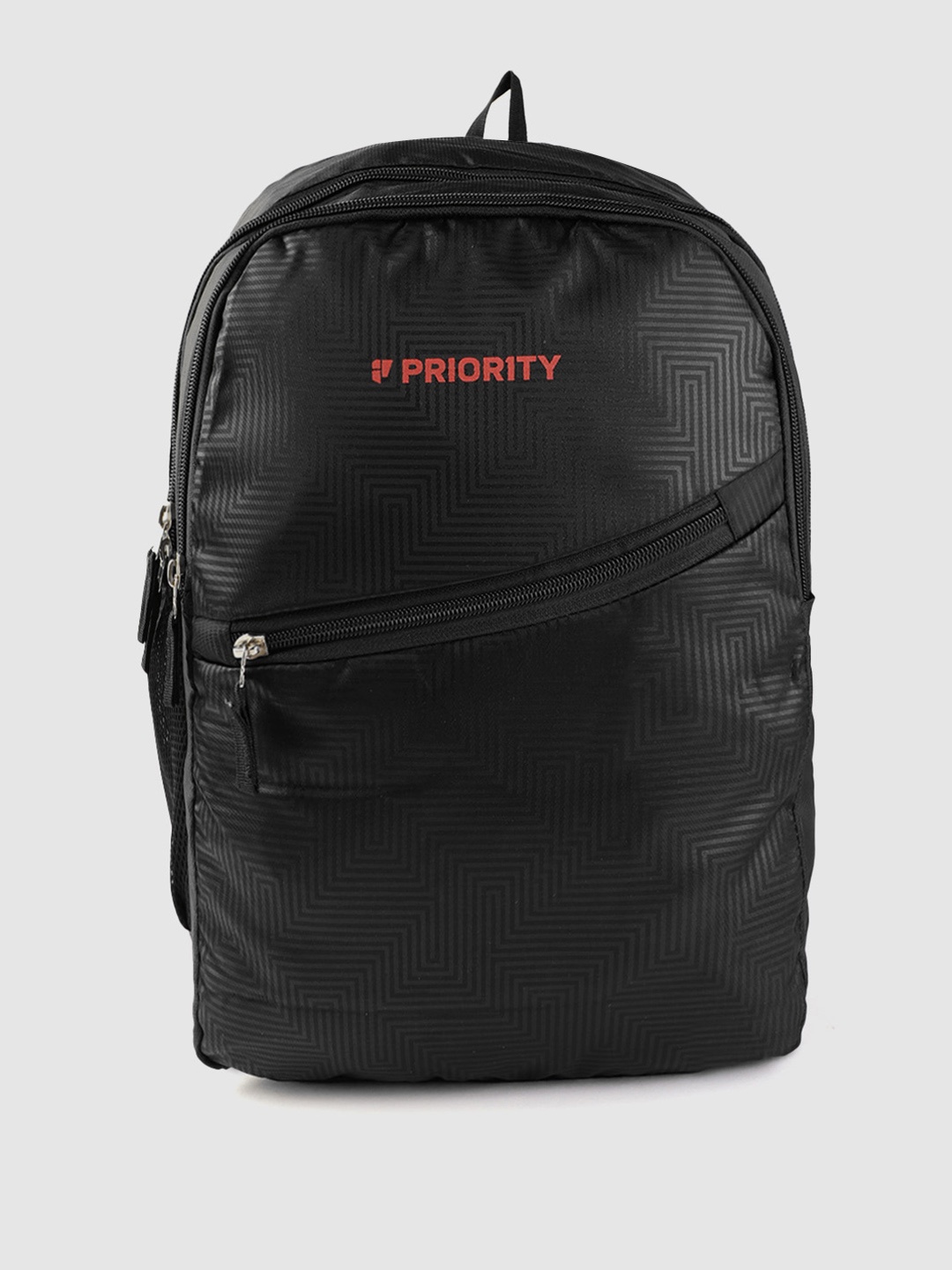

Priority Unisex Brand Logo Printed Backpack With Geometric Design, Black