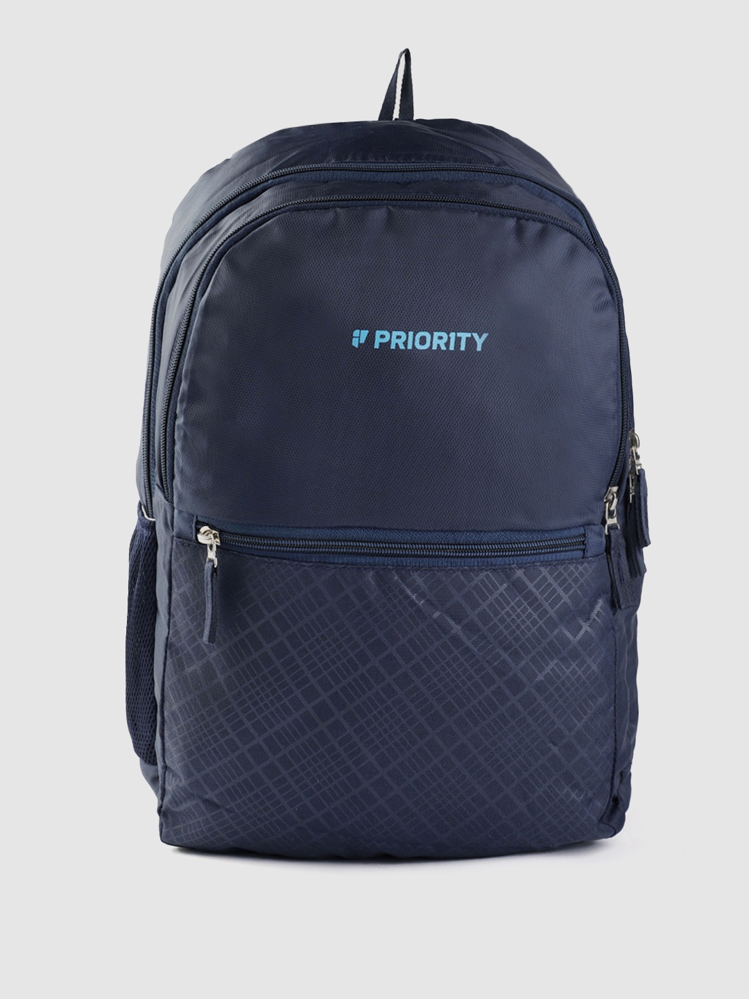

Priority Unisex Brand Logo Printed Backpack With Geometric Design, Navy blue