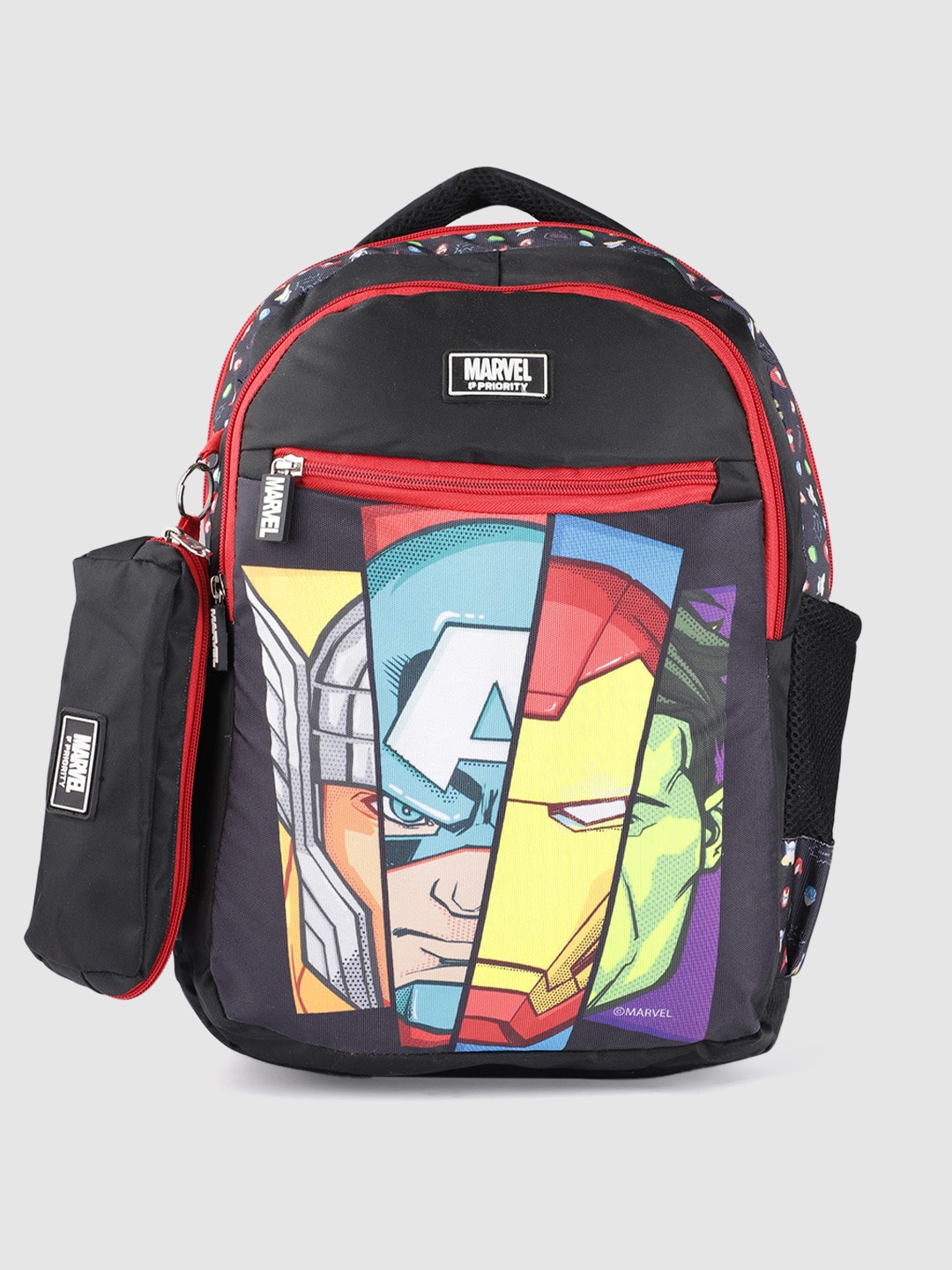 

Priority Boys Marvel Printed Backpack With Pouch - 27 L, Black