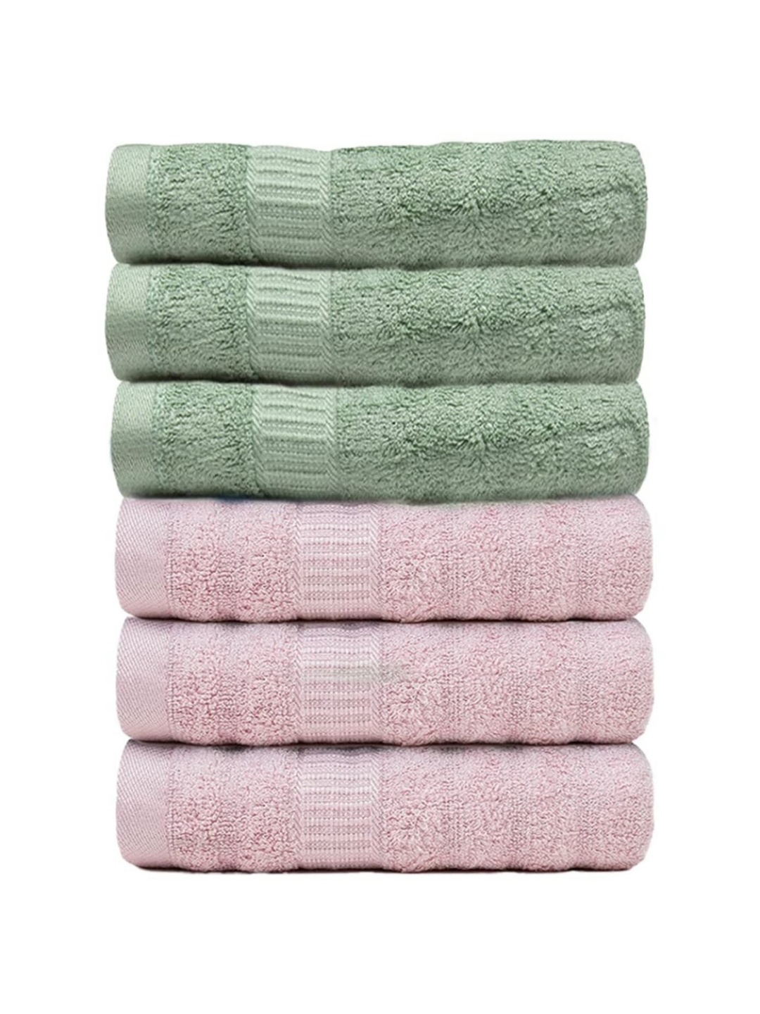 

MUSH Olive Green & Pink 6 Pieces 600 GSM Towel Set