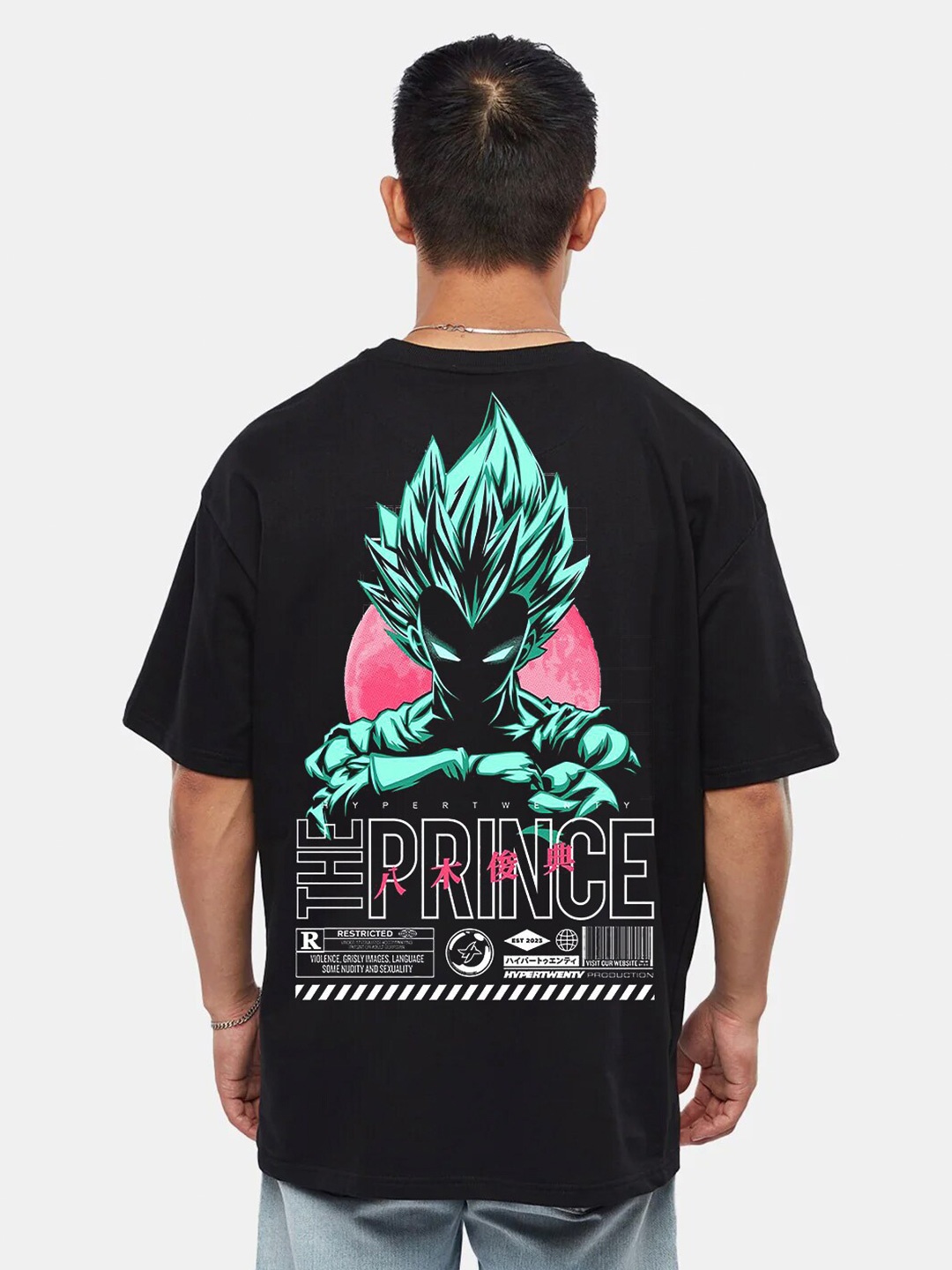 

RARESCAPE Men Vegeta Printed Oversized Cotton T-shirt, Black