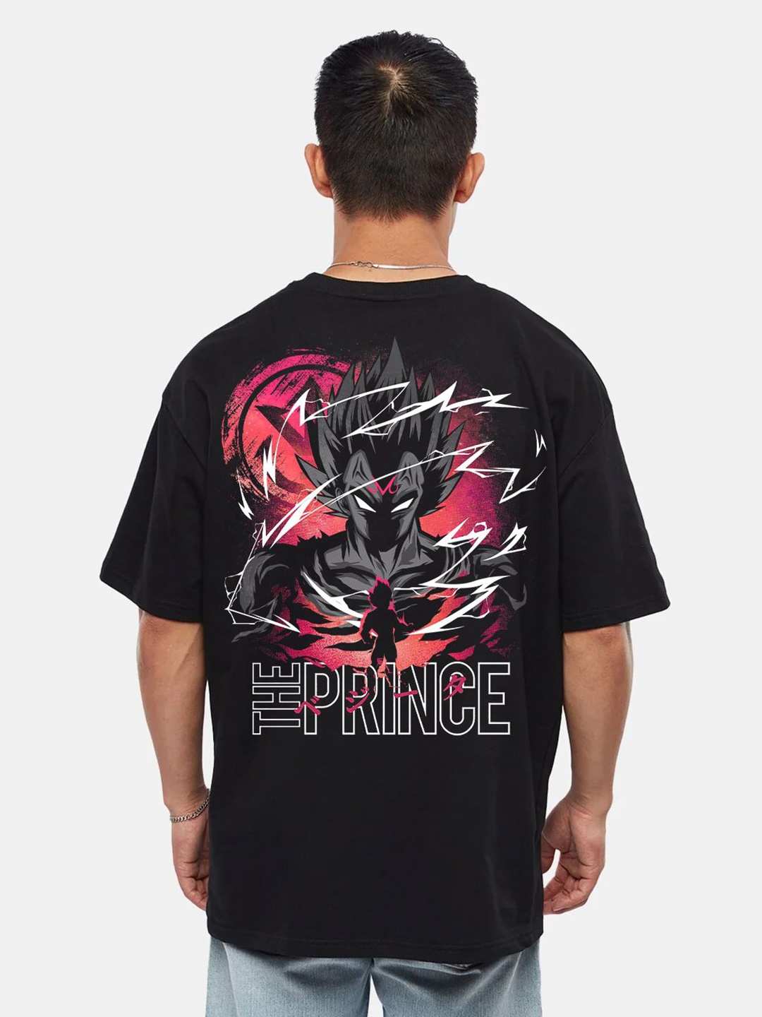 

RARESCAPE Men Vegeta Printed Oversized Cotton T-shirt, Black