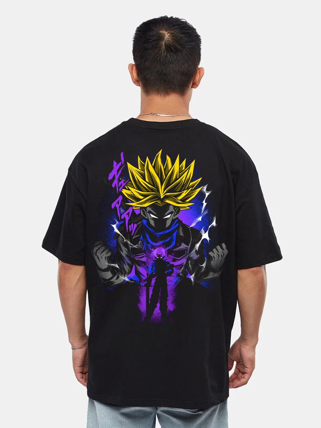 

RARESCAPE Men Future Trunks Printed Oversized Cotton T-shirt, Black