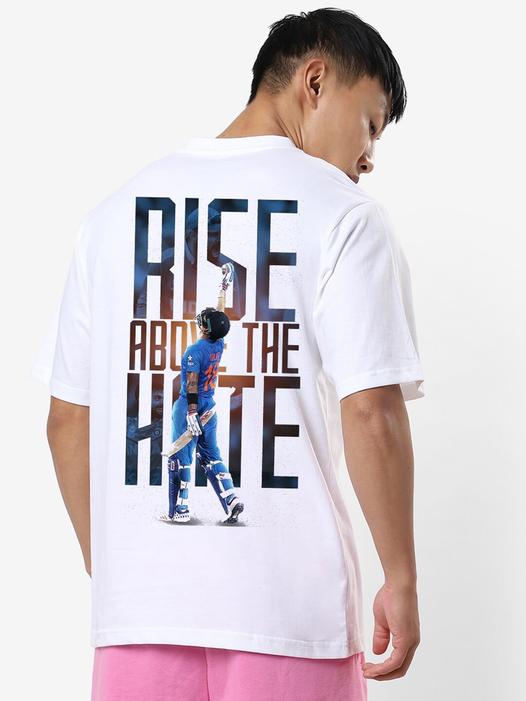 

RARESCAPE Men Typography Printed Oversized Cotton T-shirt, White