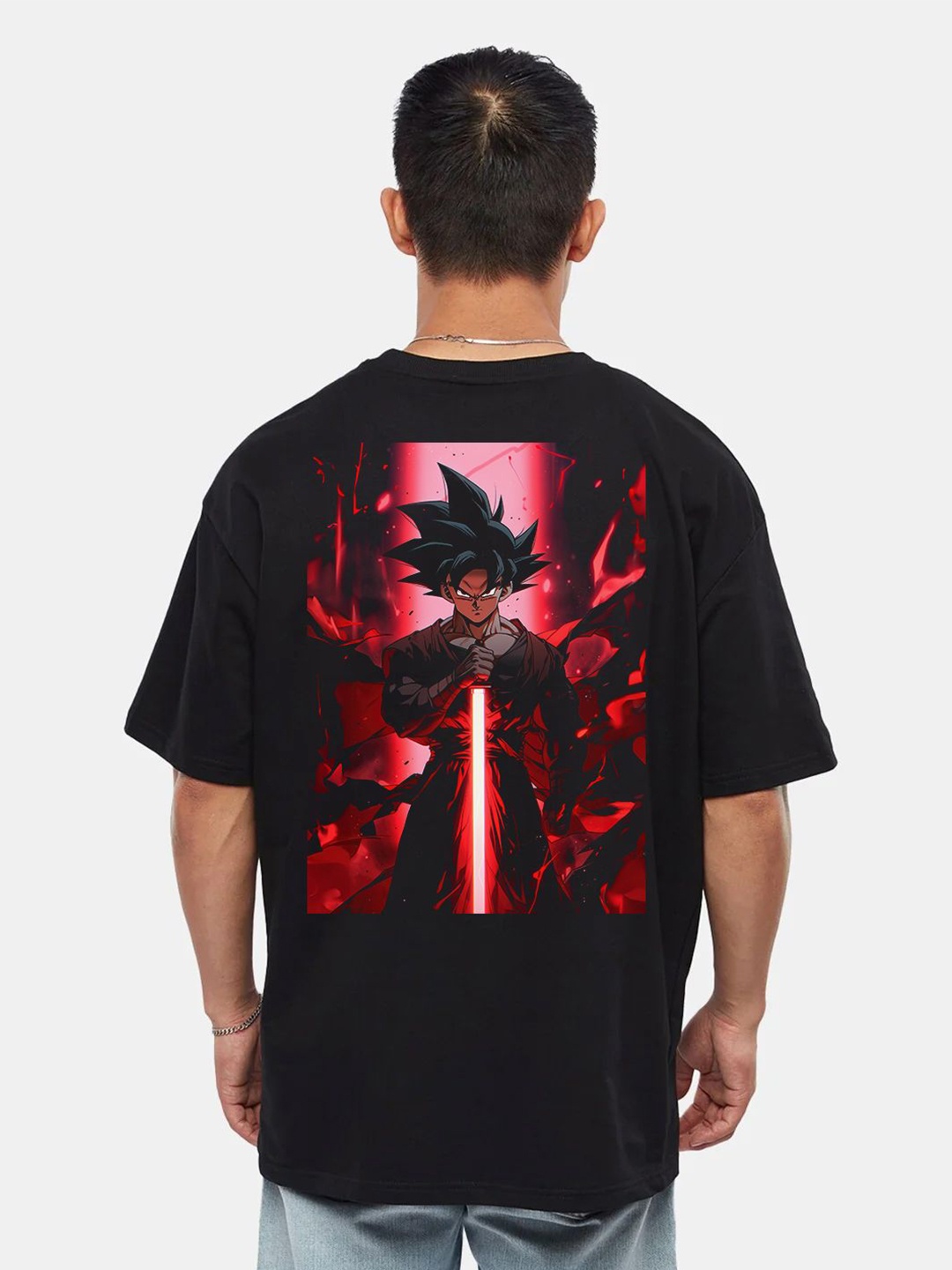 

RARESCAPE Men Goku Printed Oversized Cotton T-shirt, Black