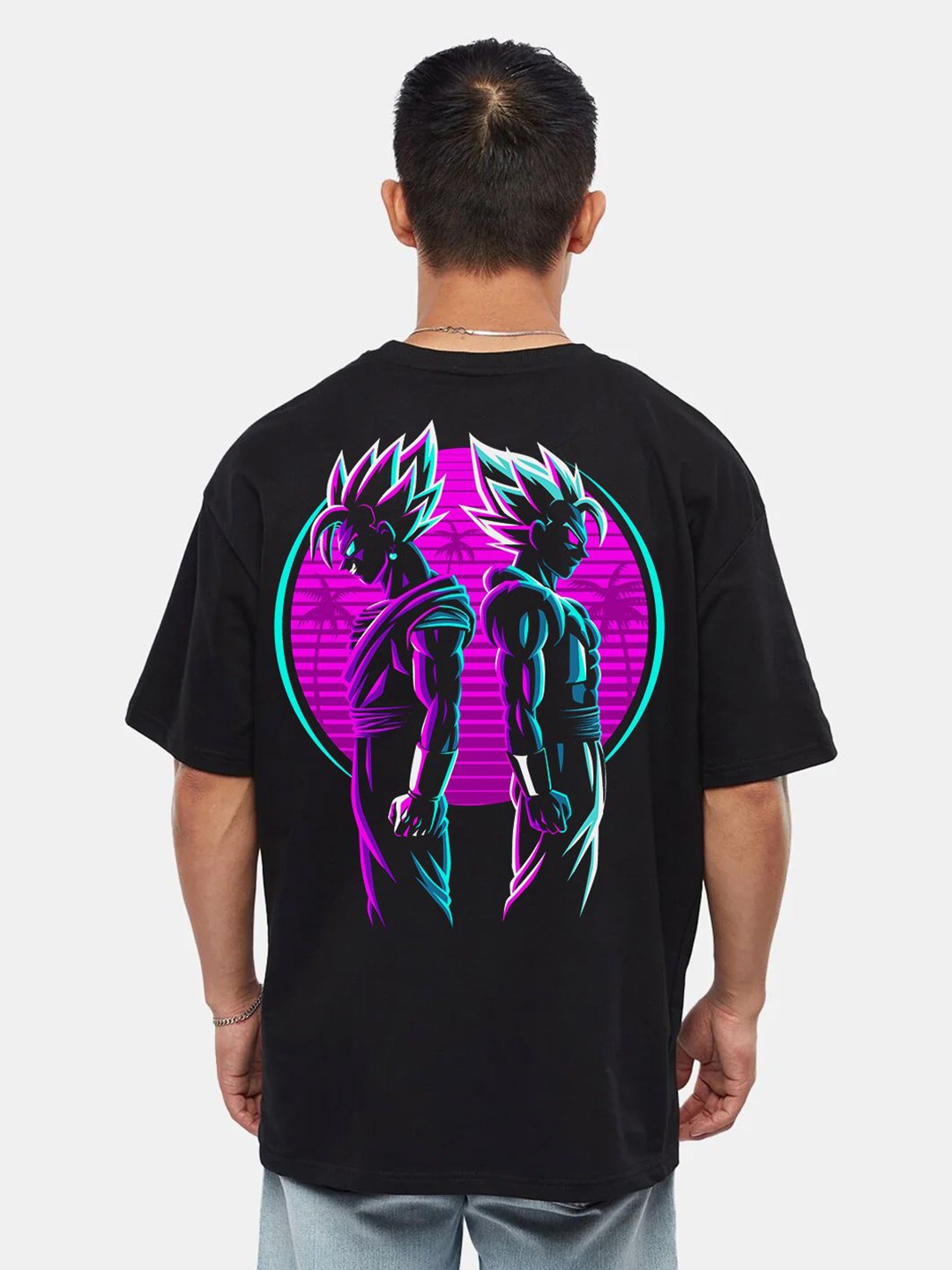 

RARESCAPE Men Goku X Vegeta Printed Oversized Cotton T-shirt, Black