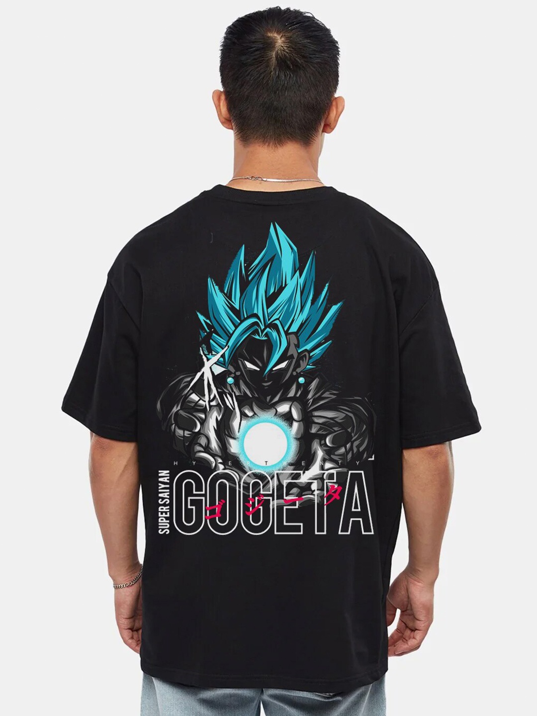 

RARESCAPE Men Gogeta Printed Oversized Cotton T-shirt, Black