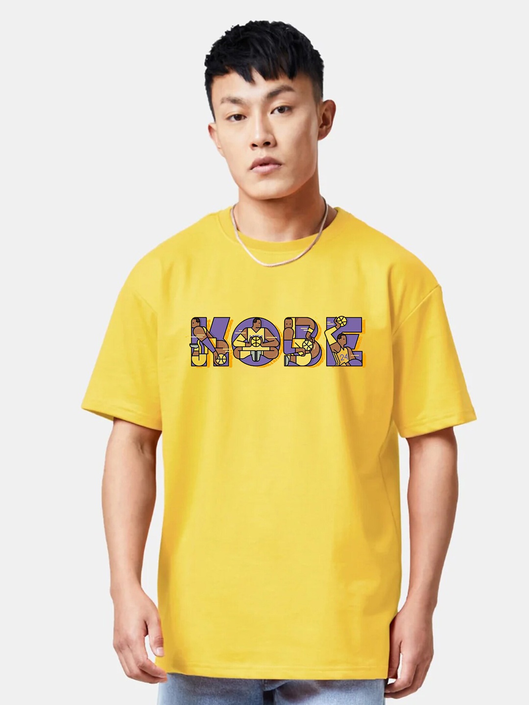 

RARESCAPE Men Kobe Printed Oversized Cotton T-shirt, Yellow