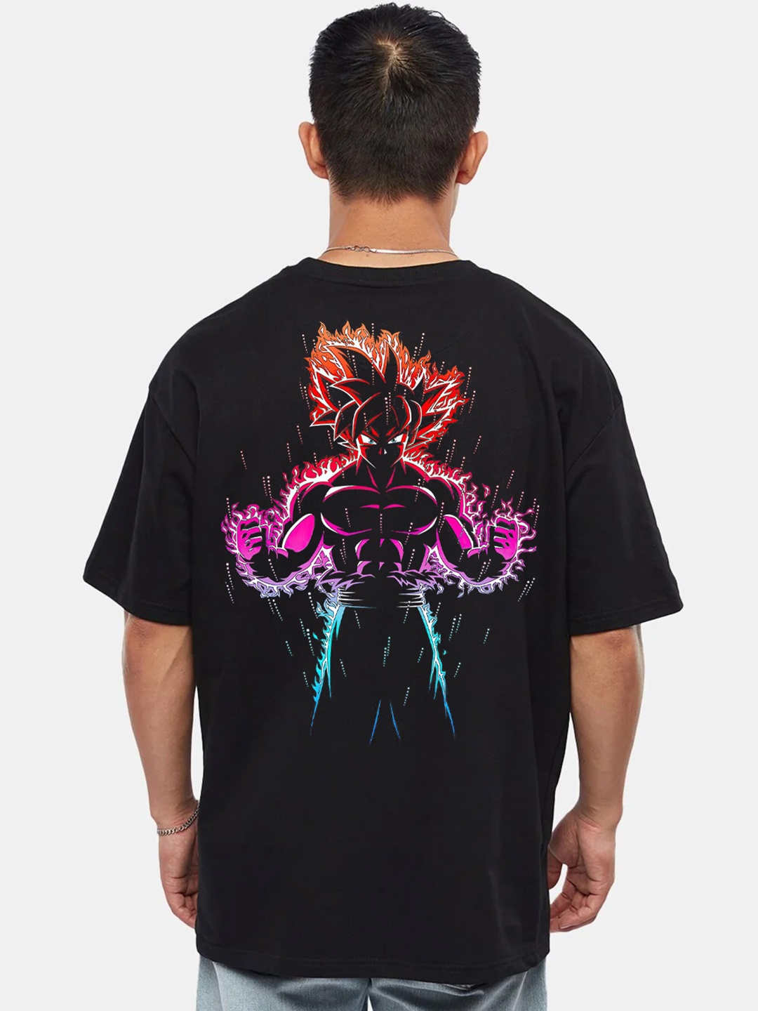 

RARESCAPE Men Goku Printed Oversized Cotton T-shirt, Black