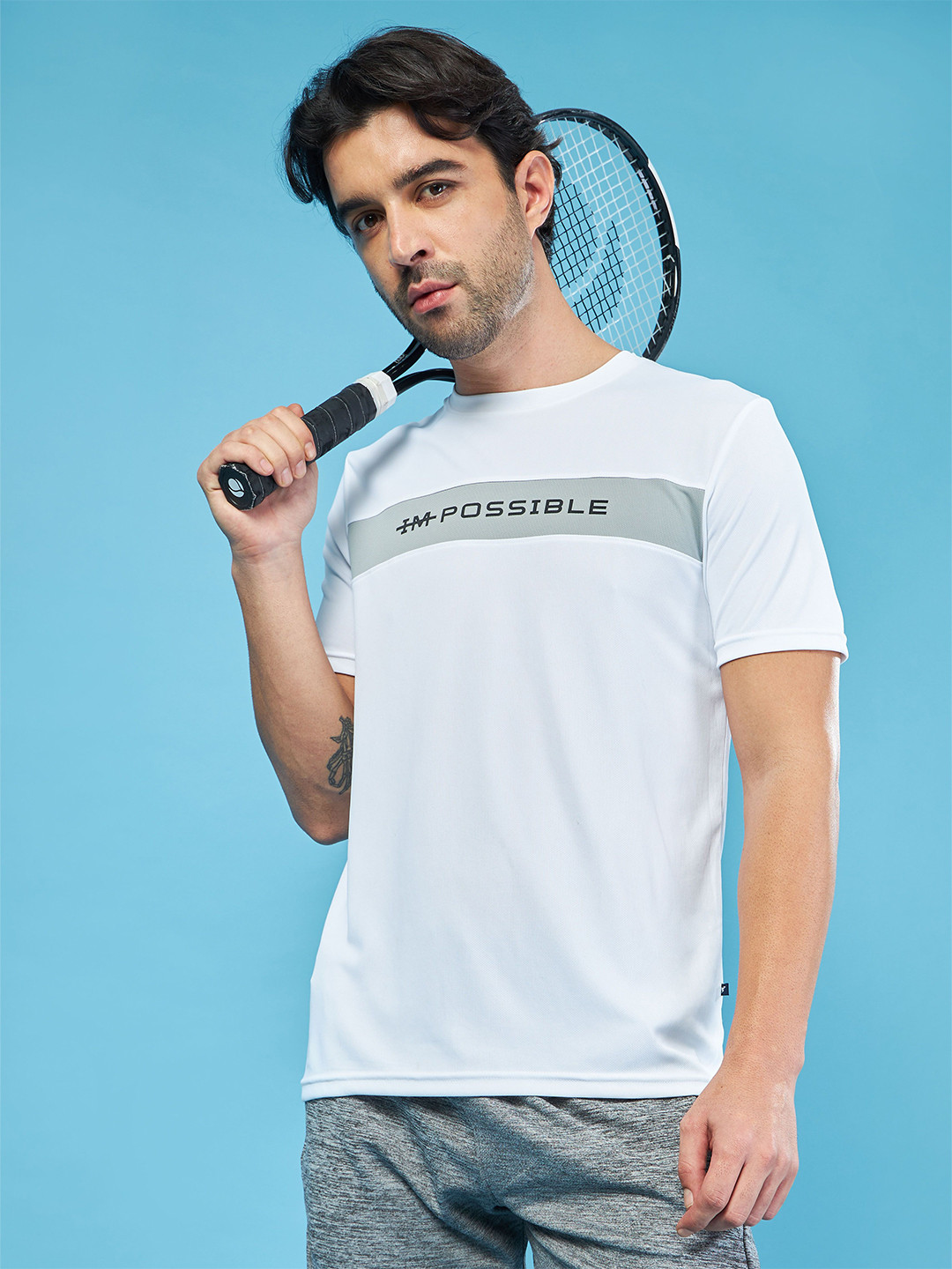 

Technosport Men Typography Printed UPF50 Sports Tshirt, White