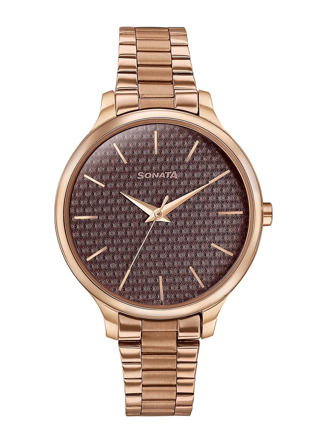 

Sonata Women Textured Dial & Stainless Steel Straps Analogue Watch 87050WM12, Brown