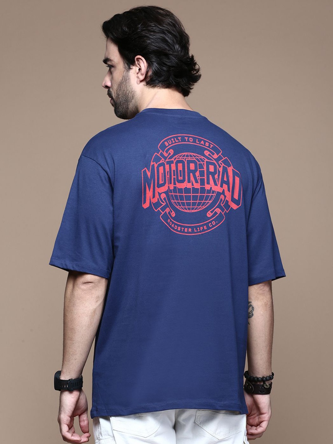 The Roadster Lifestyle Co. Graphic Printed Round Neck Cotton T-shirt, Navy blue