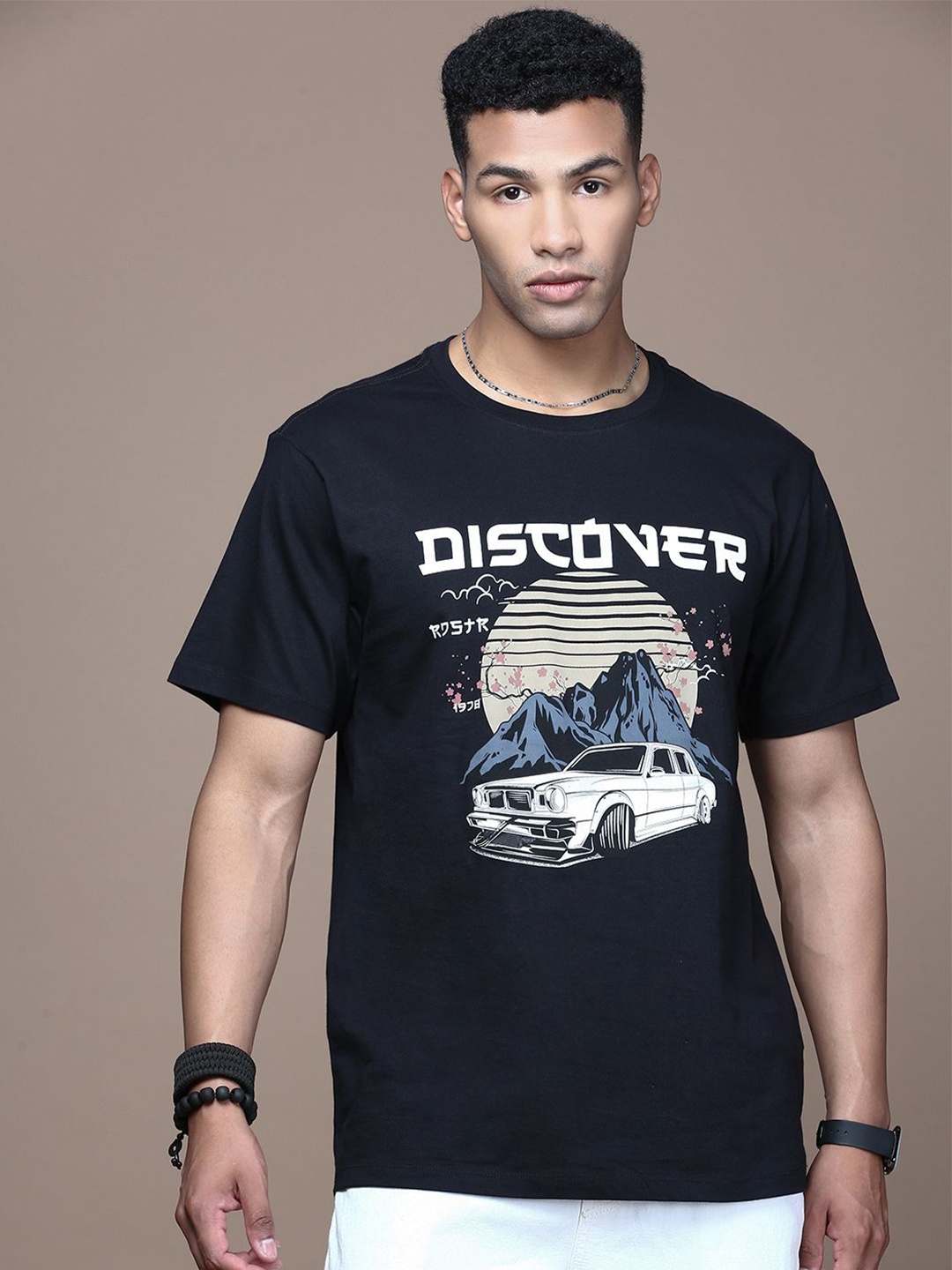 

The Roadster Lifestyle Co. Men Graphic Printed Cotton T-shirt, Black