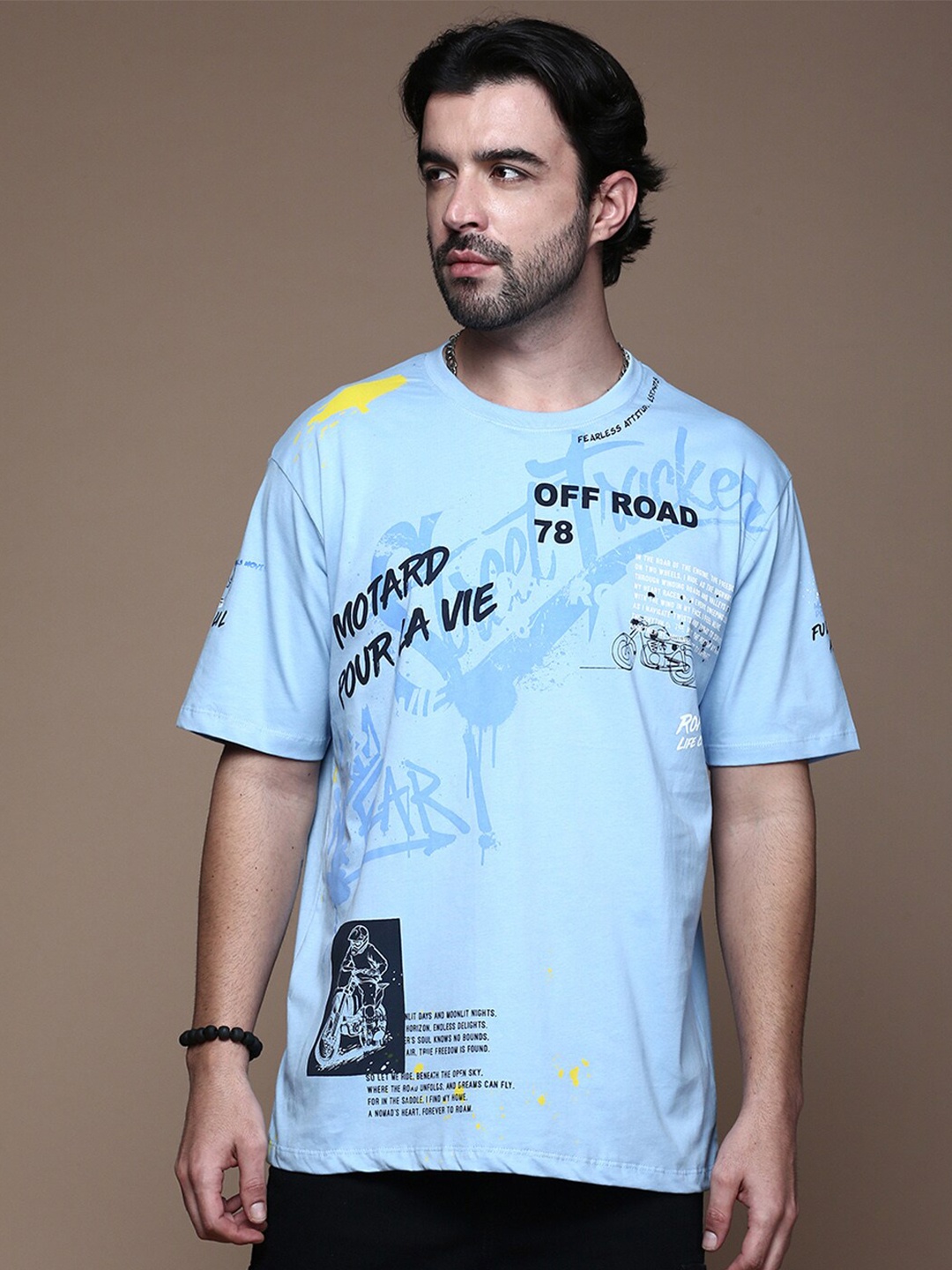 

The Roadster Lifestyle Co. Graphic Printed Round Neck Cotton T-shirt, Blue