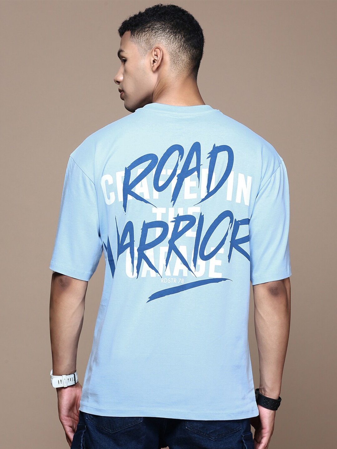 The Roadster Lifestyle Co. Men Graphic Printed Round Neck Cotton T-shirt, Blue