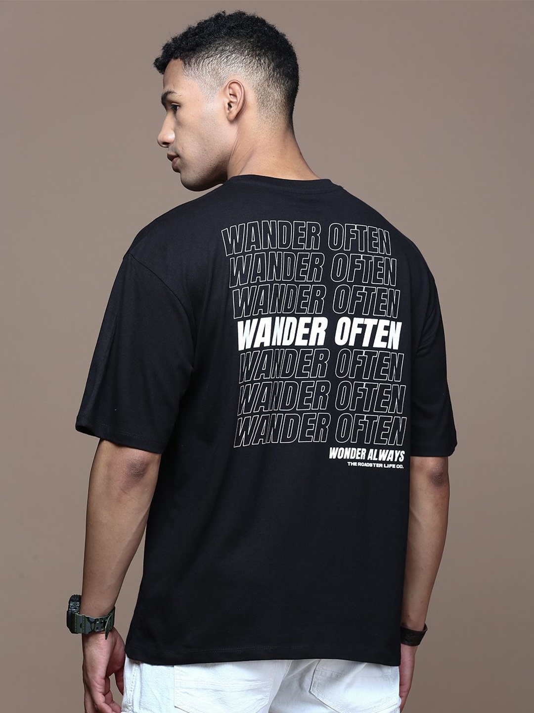 

Roadster Mens Typography Printed Round Neck Cotton T-Shirt, Black