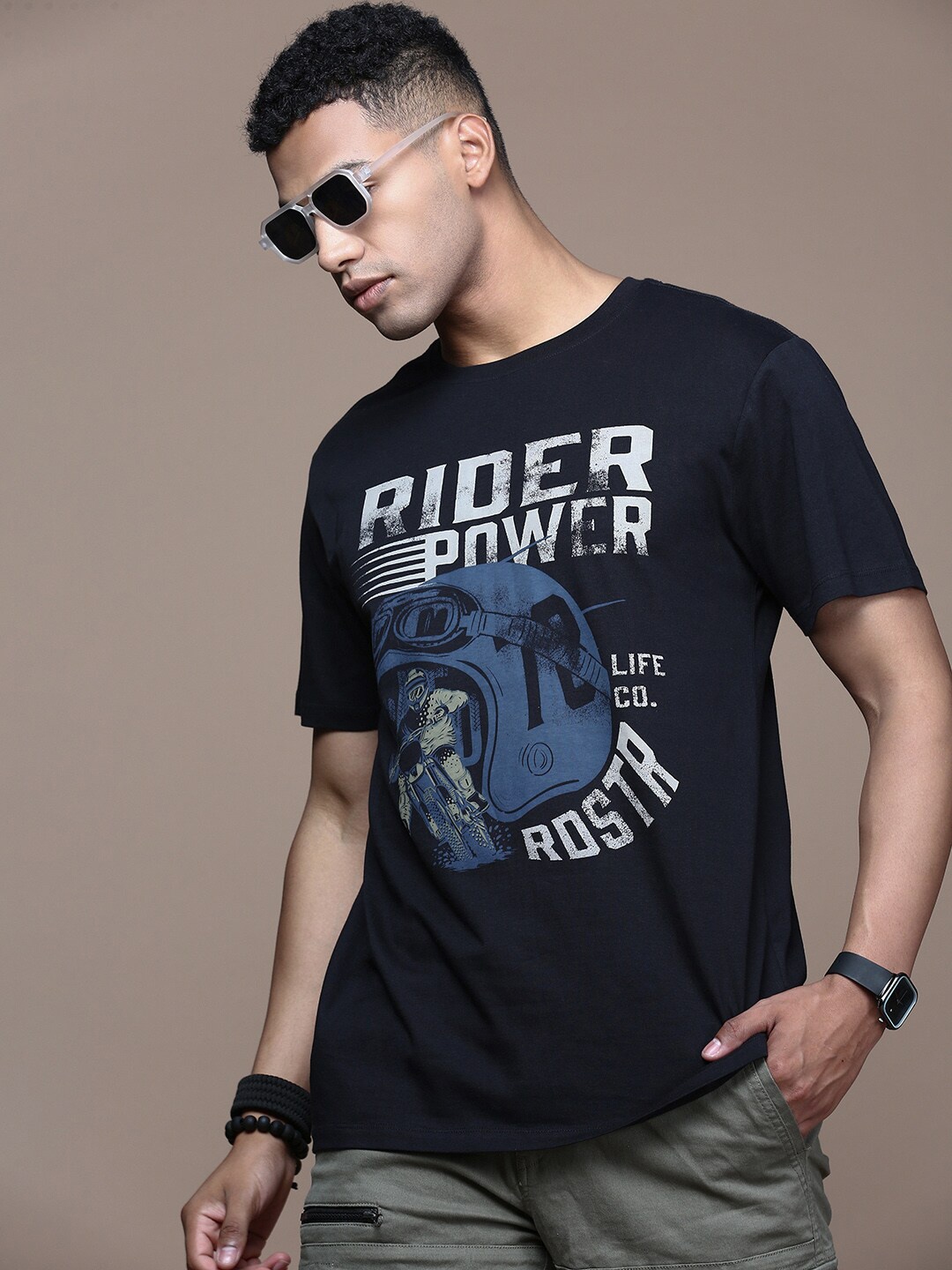 

Roadster Men Biker Printed Cotton T-Shirt, Black