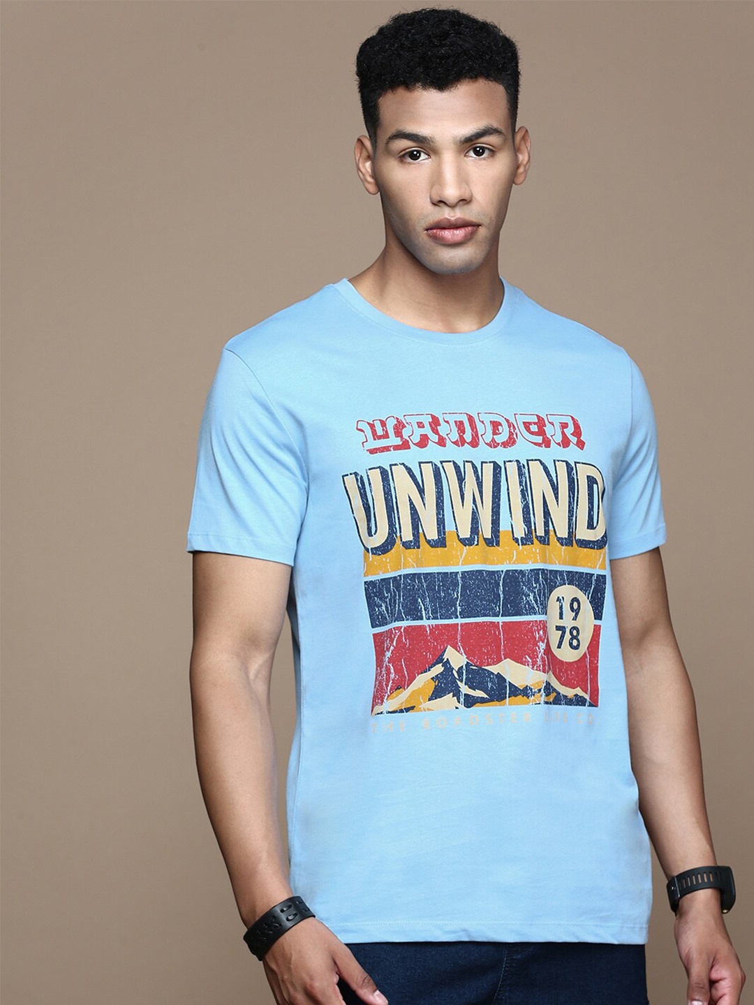 

The Roadster Lifestyle Co. Men Graphic Printed Cotton T-shirt, Blue