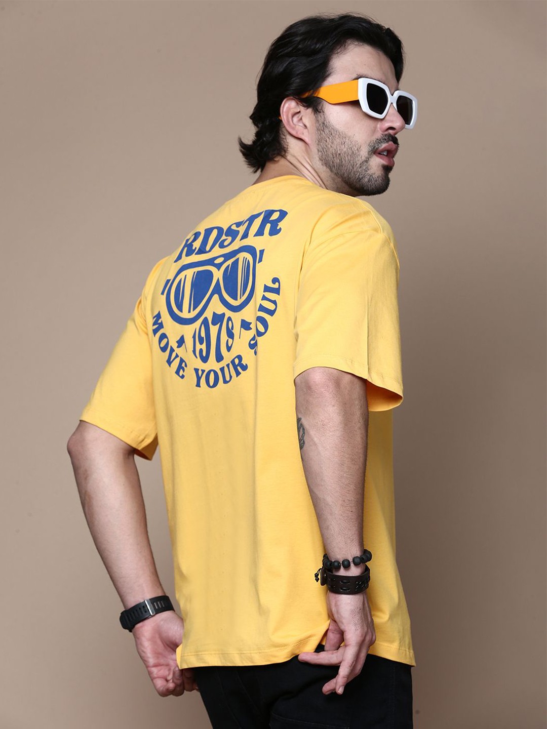 

The Roadster Lifestyle Co. Men Graphic Printed Round Neck Cotton T-shirt, Yellow