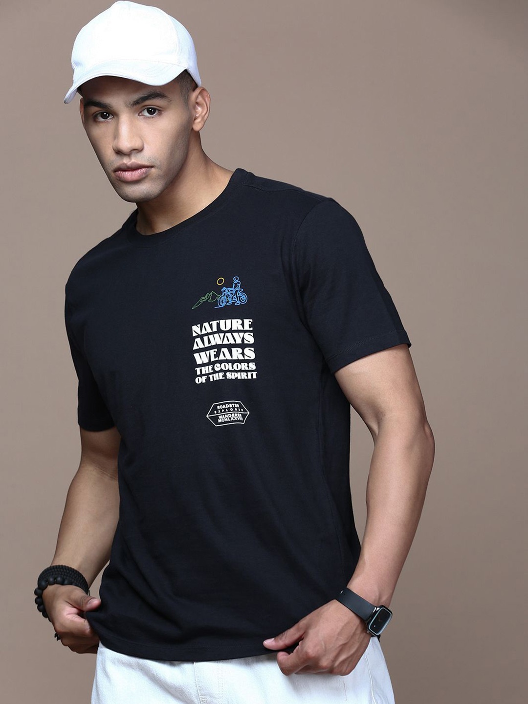 

Roadster Men Typography Printed Cotton T-Shirt, Black