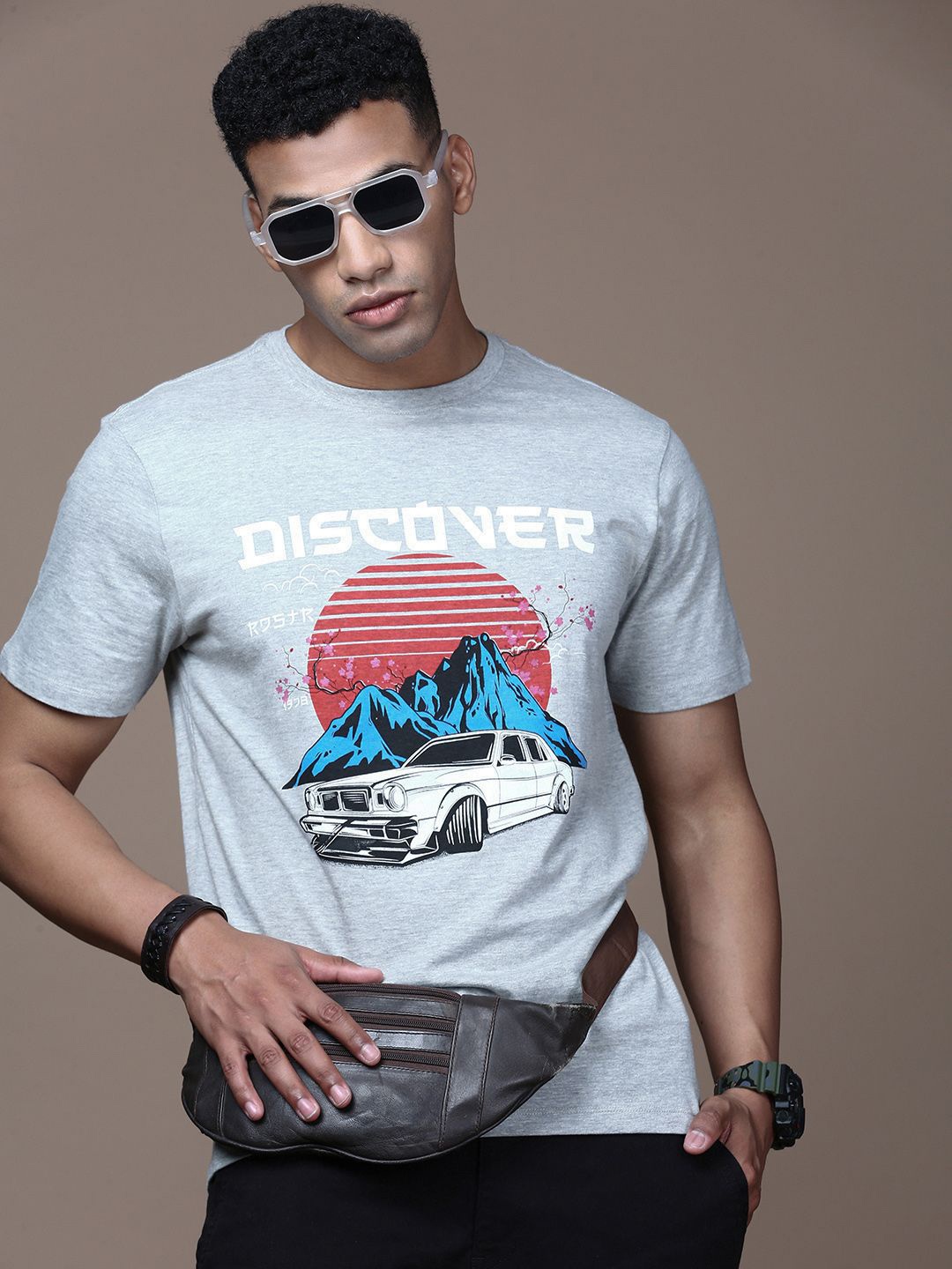 

The Roadster Lifestyle Co. Men Graphic Printed Cotton T-shirt, Grey