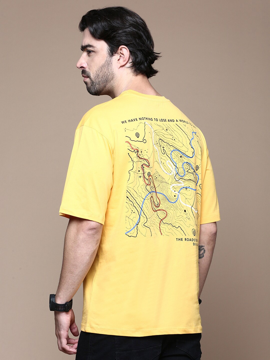 

The Roadster Lifestyle Co. Men Graphic Printed Cotton T-shirt, Yellow