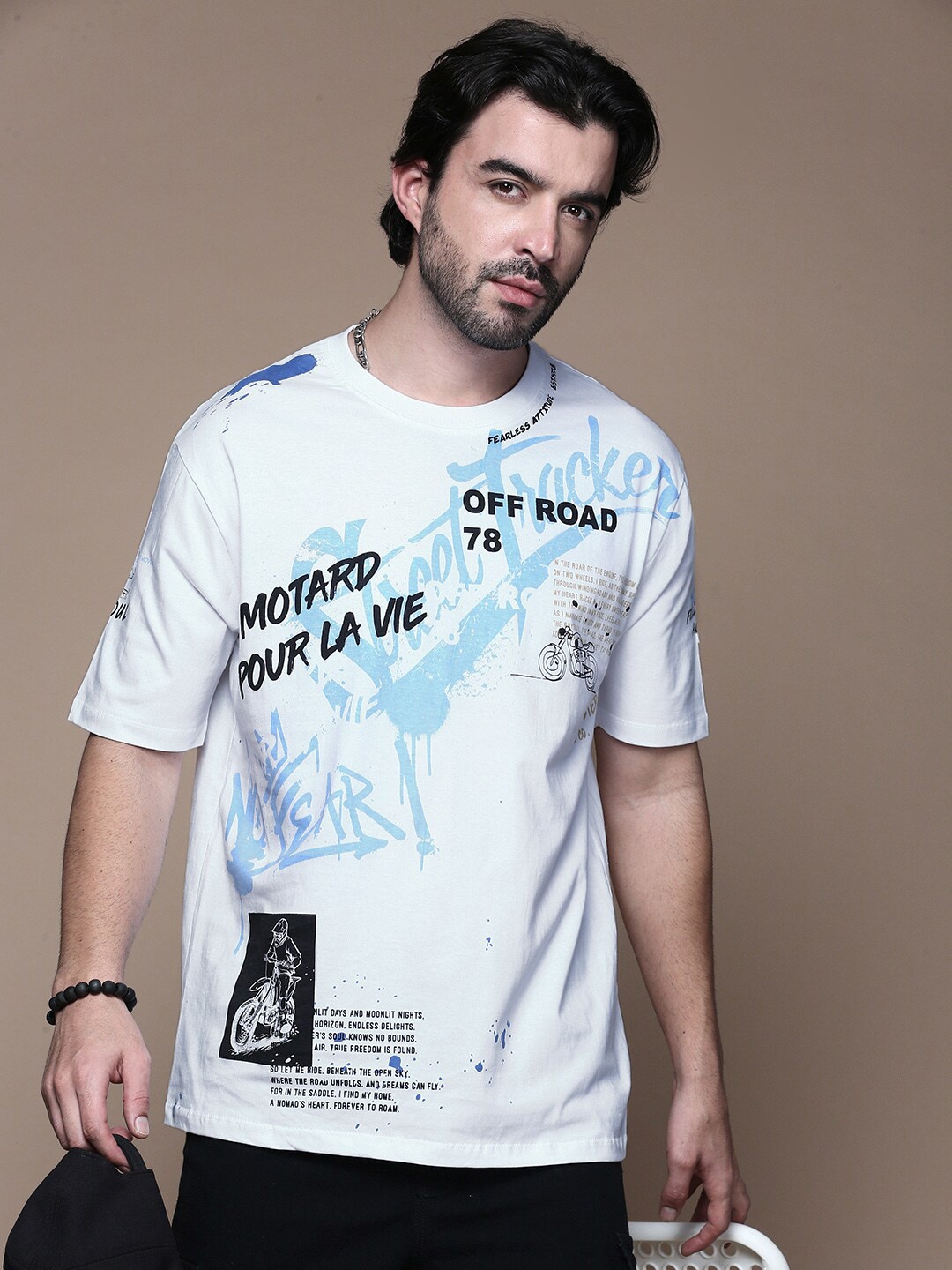 

The Roadster Lifestyle Co. Men Graphic Printed Round Neck Cotton T-shirt, White