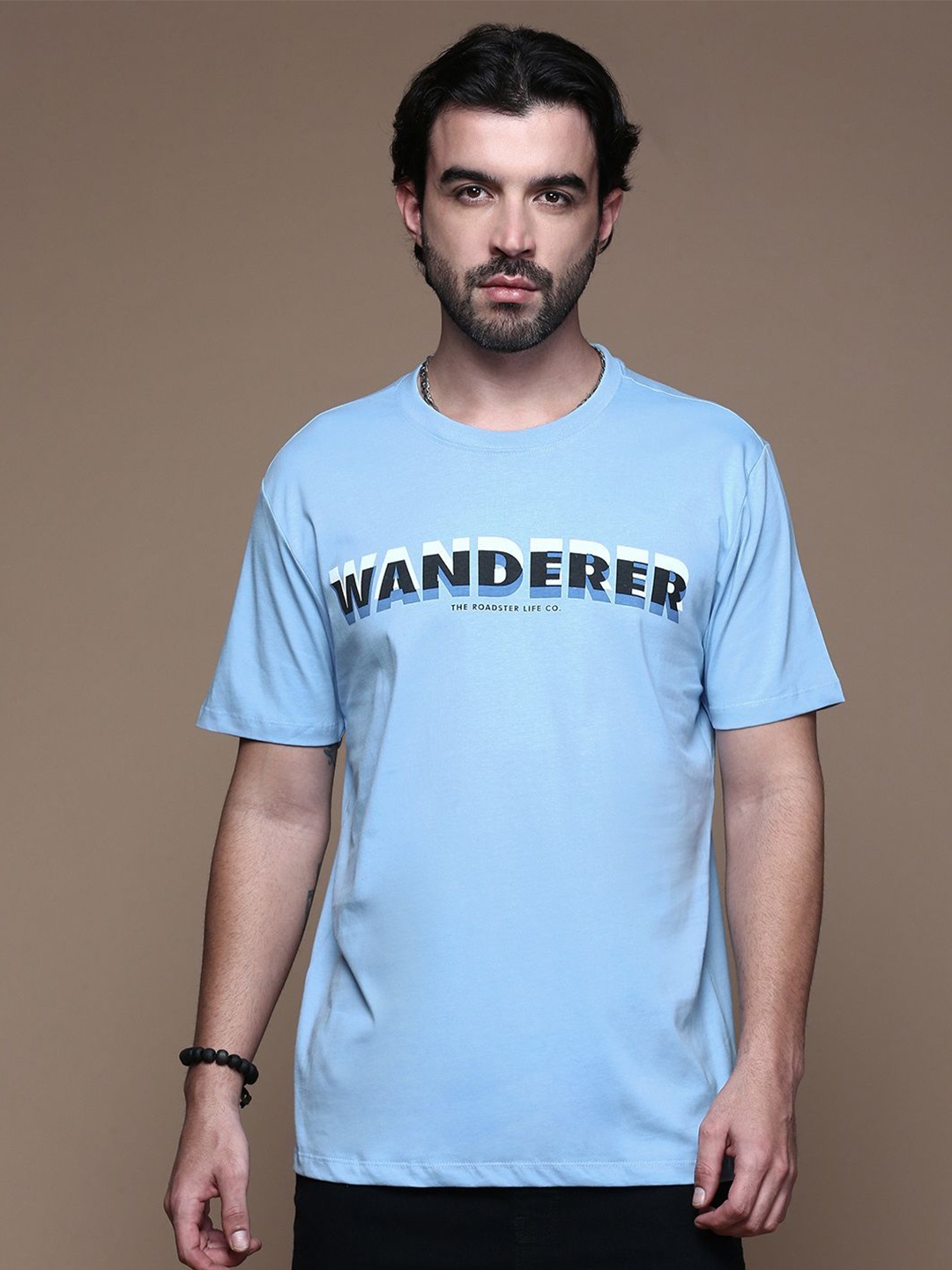 

Roadster Mens Typography Printed Round Neck Cotton T-Shirt, Blue