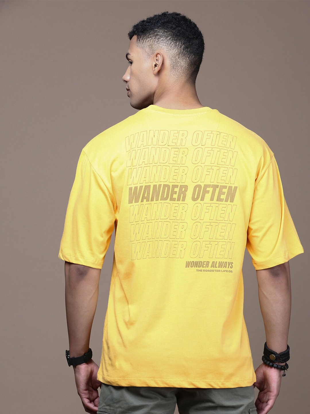 

Roadster Mens Typography Printed Round Neck Cotton T-Shirt, Yellow