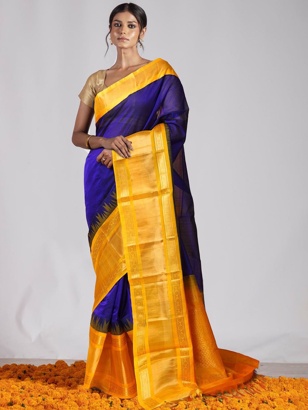 

Unnati Silks Woven Design Zari Pure Silk Handloom Saree, Blue