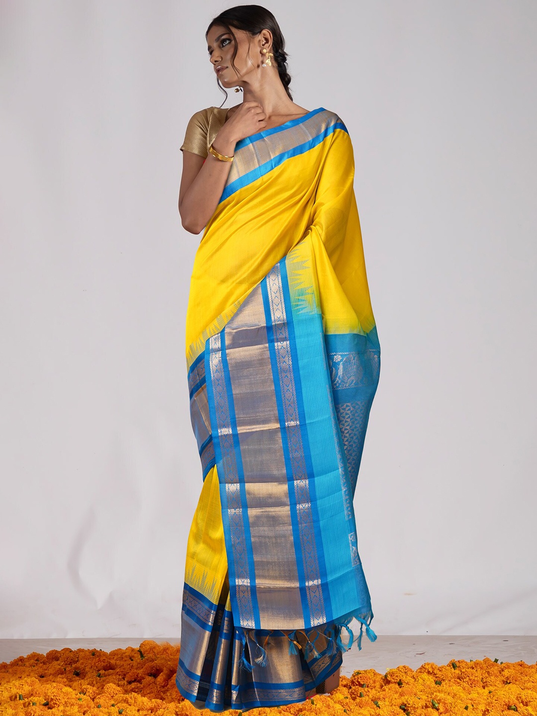 

Unnati Silks Woven Design Zari Handloom Pure Silk Saree, Yellow