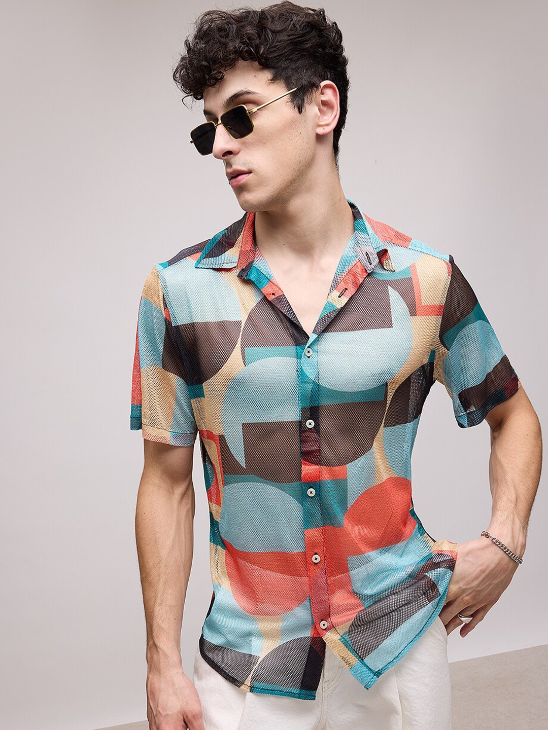 

FREAKINS Abstract Printed Spread Collar Casual Shirt, Blue