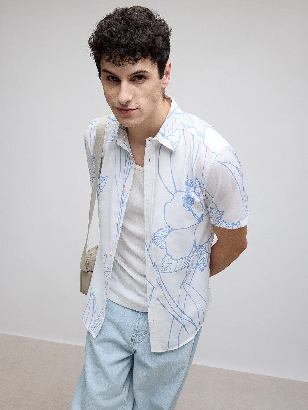 

FREAKINS Floral Printed Spread Collar Casual Shirt, White