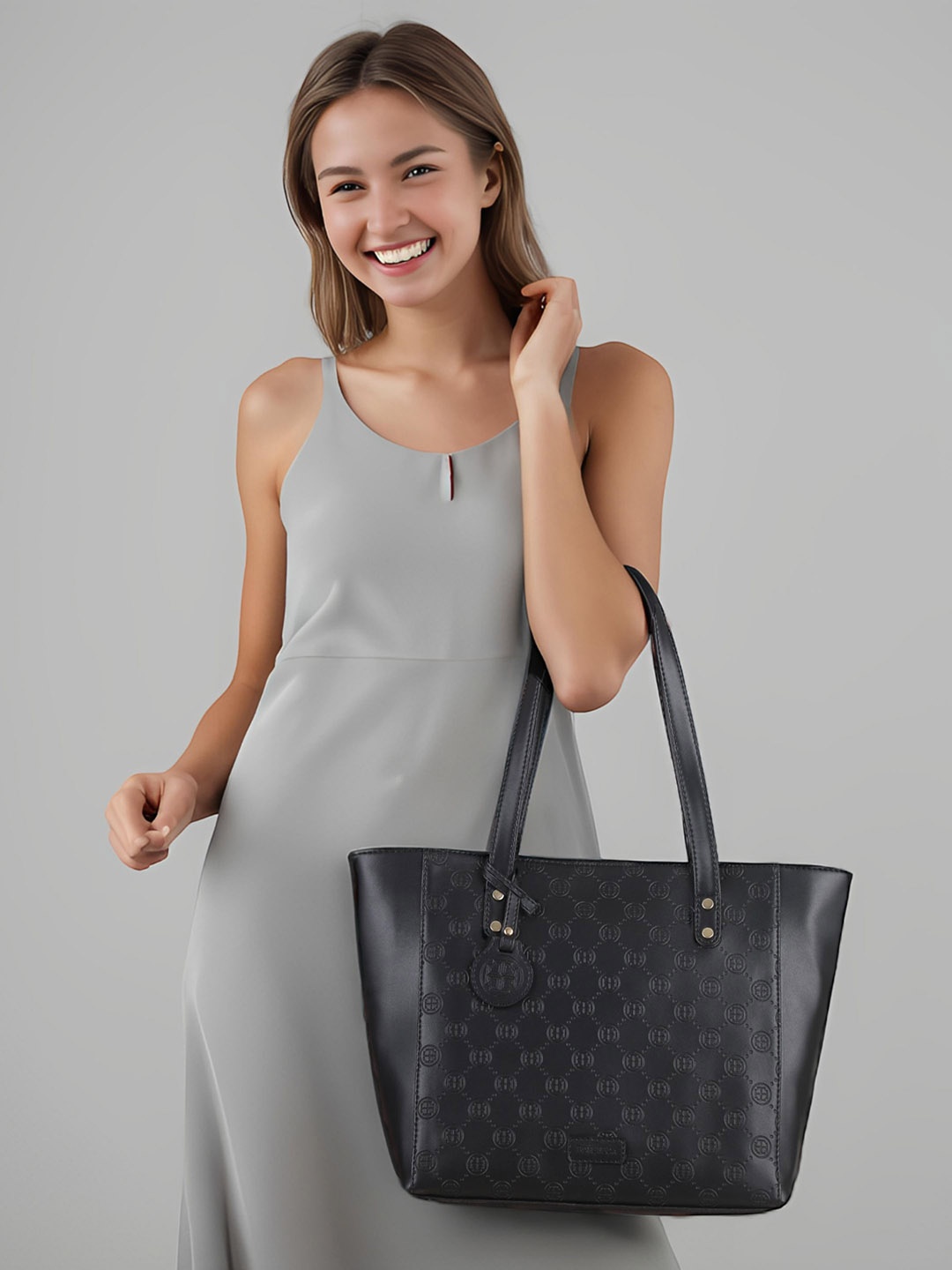 

Toteteca Textured PU Oversized Swagger Shoulder Bag with Quilted, Black