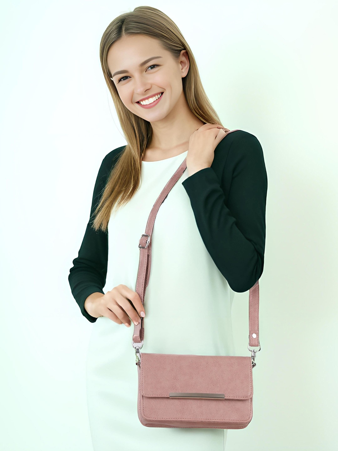 

Toteteca Textured PU Structured Sling Bag, Pink