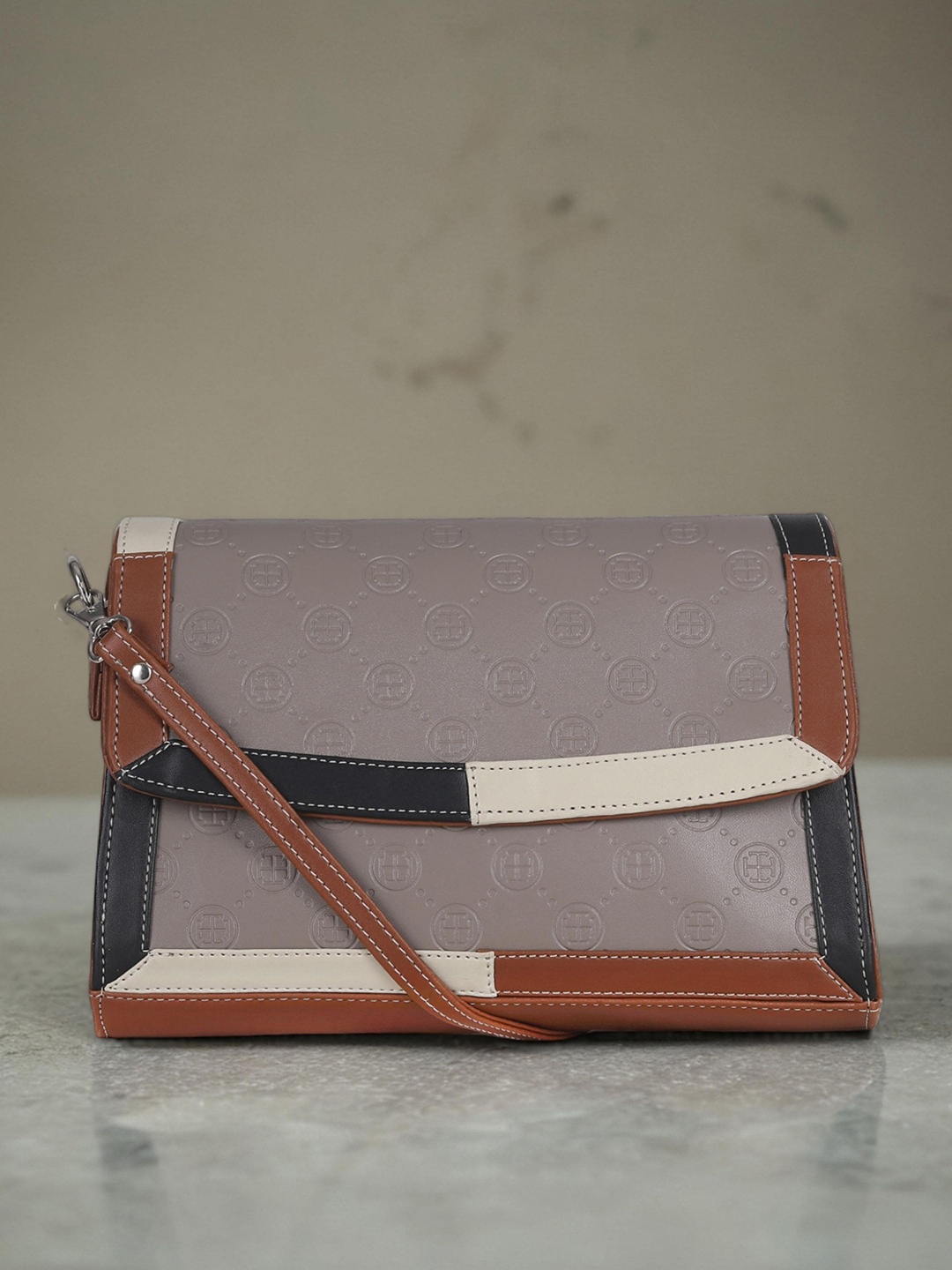 

Toteteca Colourblocked PU Half Moon Handheld Bag, Tan
